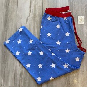 NWT TBBC Sunday Style Colorful Blue and White Star Print Pajama Lounge Pants L